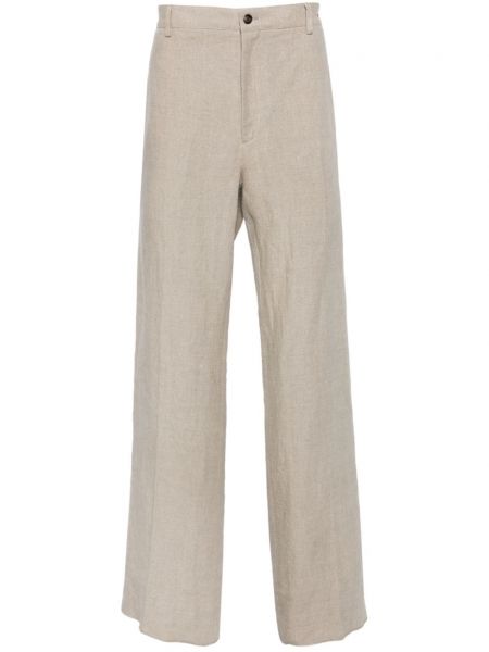 Lněné rovné kalhoty Ferragamo béžové