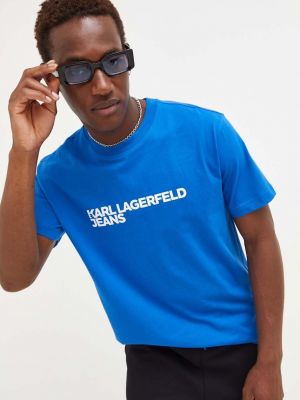 Памучна тениска с дълъг ръкав с принт Karl Lagerfeld Jeans синьо