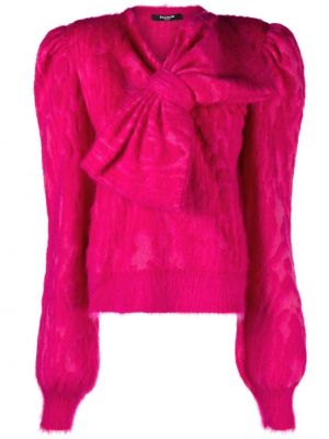 Вълнен пуловер с панделка розово Balmain