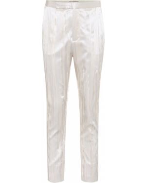 Pantaloni dritti di raso di seta plissettati Saint Laurent bianco