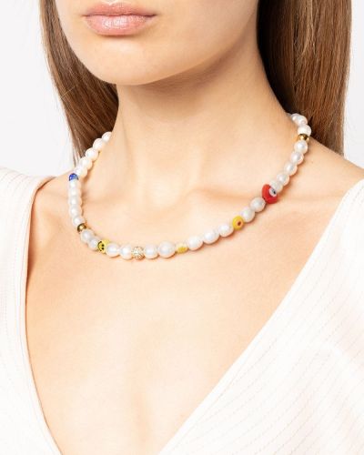 Vėrinys su perlais su karoliukais Nialaya Jewelry balta
