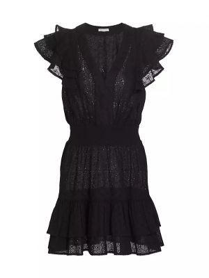 Платье мини с рюшами Poupette St Barth черное