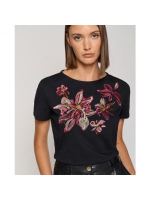 Camiseta con bordado de flores Roberto Verino negro