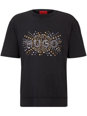 Памучна тениска с шипове Hugo черно