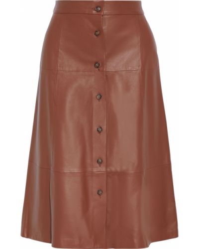 Кожаная юбка миди Iris & Ink, коричневая