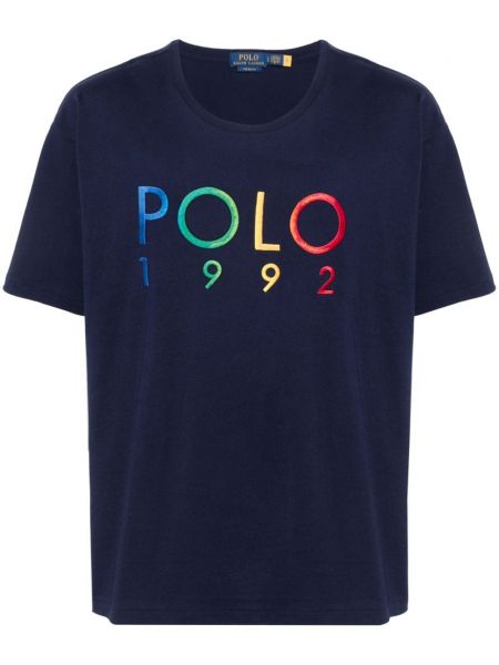 Памучна поло тениска бродирана Polo Ralph Lauren синьо