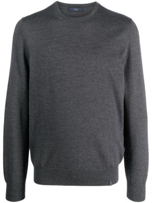 Вълнен пуловер с кръгло деколте Fay сиво