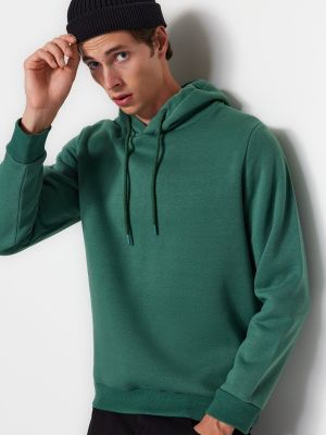 Βαμβακερός fleece φούτερ με κουκούλα Trendyol πράσινο