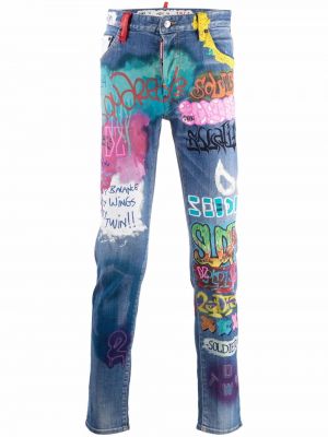 Trykt slank skinny jeans Dsquared2 blå