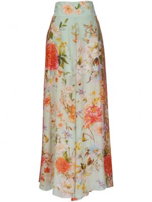 Svilene hlače s cvetličnim vzorcem s potiskom Camilla zelena