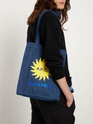 Памучни шопинг чанта с принт A.p.c. синьо