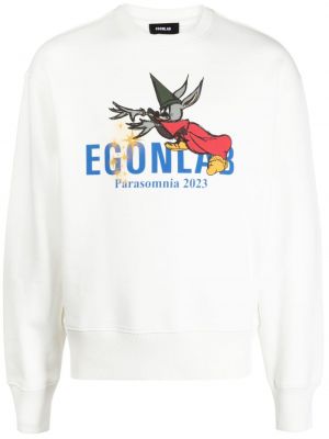 Памучен пуловер с принт Egonlab бяло