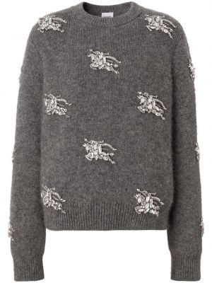 Плетен пуловер с кристали Burberry сиво