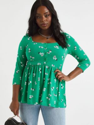 Блузка на пуговицах с принтом Simply Be зеленая