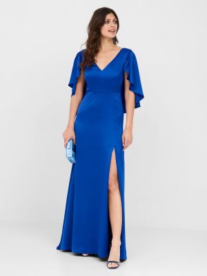 Длинное атласное платье с рукавами с эффектом накидки Veneno en la piel синий