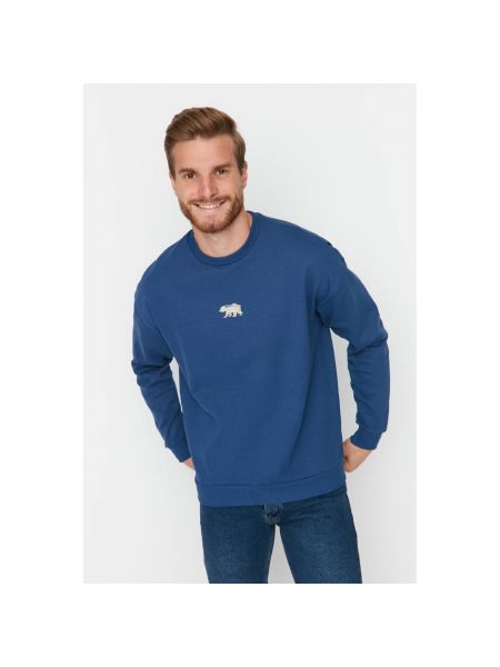 Oversized hímzett pulcsi Trendyol kék