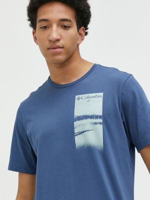 Памучна тениска с дълъг ръкав с принт Columbia синьо