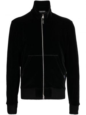 Žametna jakna iz rebrastega žameta z zadrgo Tom Ford črna