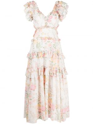 Obleka s cvetličnim vzorcem s potiskom z v-izrezom Needle & Thread bela