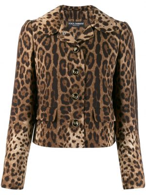 Vlnená bunda s potlačou s leopardím vzorom Dolce & Gabbana hnedá