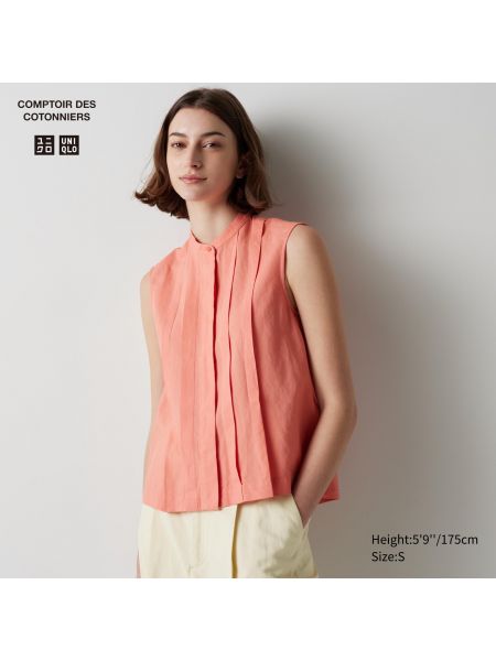 Льняная блузка без рукавов Uniqlo розовая