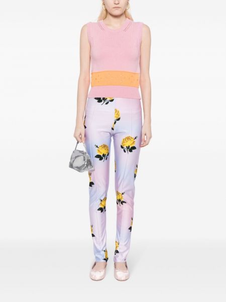 Květinové kalhoty skinny fit s potiskem Meryll Rogge růžové