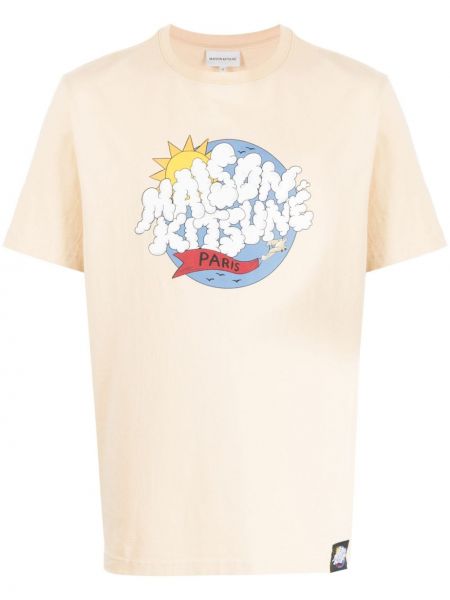T-shirt en coton à imprimé Maison Kitsuné jaune