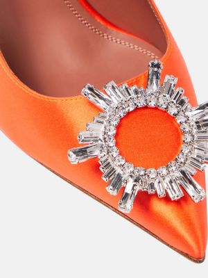 Pantofi cu toc din satin de cristal Amina Muaddi portocaliu