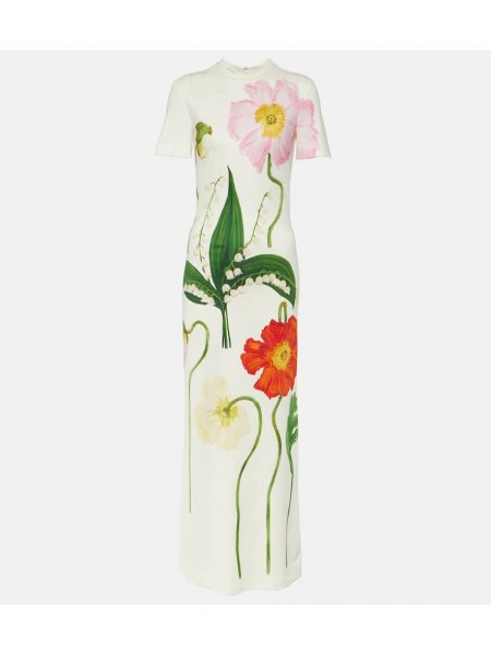 Sukienka midi w kwiatki z dżerseju Oscar De La Renta biała
