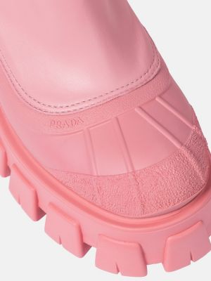 Kožené členkové topánky Prada ružová