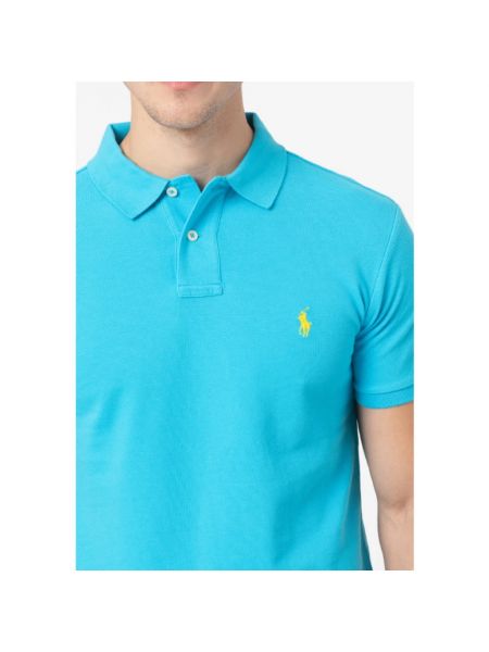 Camisa slim fit de algodón de malla Ralph Lauren azul