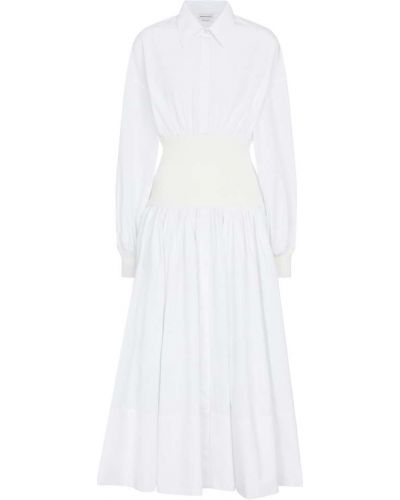 Viskózové bavlněné midi šaty s páskem Alexander Mcqueen - bílá