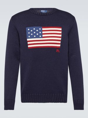 Pamučni džemper s printom Polo Ralph Lauren plava