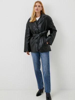 Утепленная кожаная куртка Concept Club черная