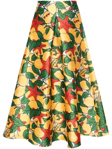 Midi suknja s printom Alessandro Enriquez žuta