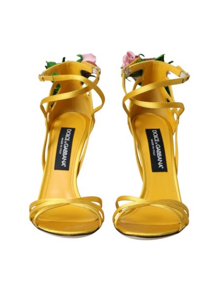 Sandalias de tiras de raso de flores Dolce & Gabbana amarillo