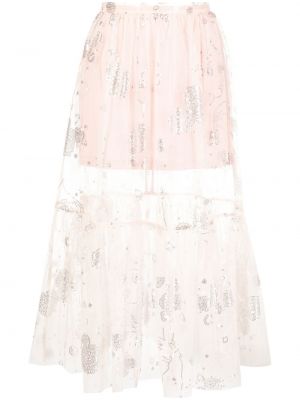 Midi sukně s flitry s vysokým pasem z nylonu Macgraw - růžová