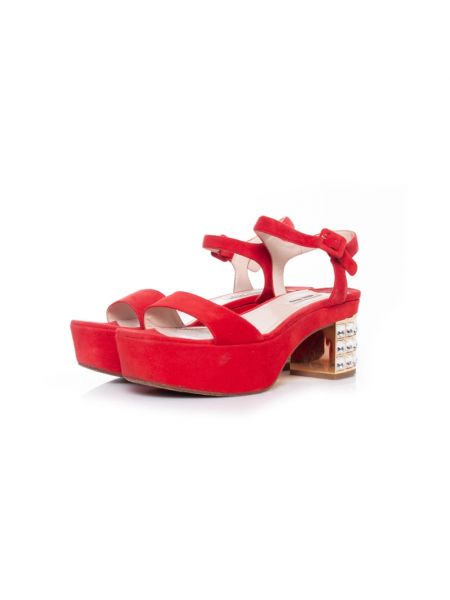 Sandales à plateforme en cristal Miu Miu Pre-owned rouge