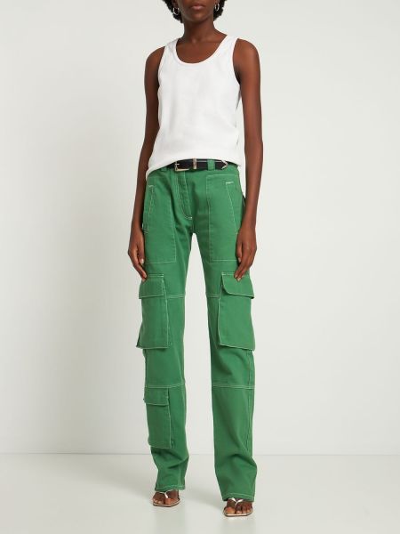 Pantaloni cu picior drept din bumbac cu buzunare Msgm verde