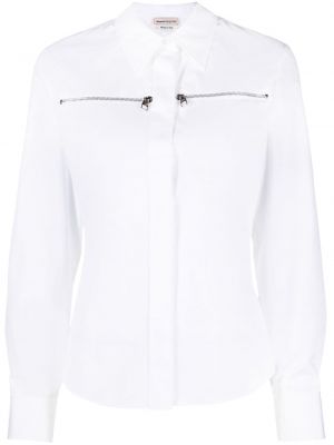 Βαμβακερό πουκάμισο με φερμουάρ Alexander Mcqueen λευκό