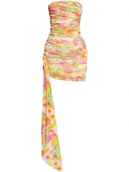 Mini haljina s cvjetnim printom s printom Saint Laurent narančasta