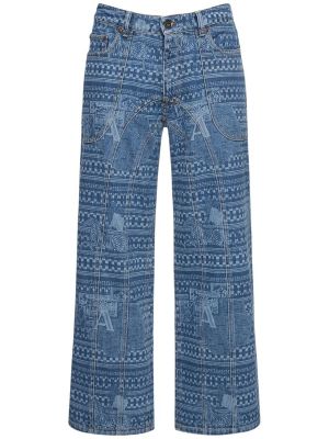 Niebieskie jeansy bawełniane z nadrukiem Ahluwalia
