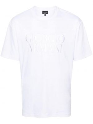 Haftowana koszulka bawełniana Giorgio Armani biała