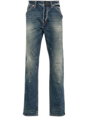 Straight leg jeans con stampa Evisu blu