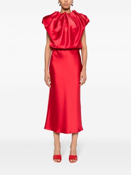 Saténové midi sukně V:pm Atelier červené