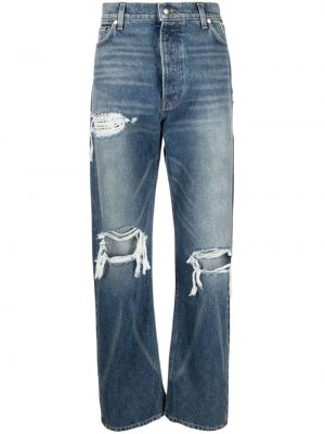 Straight fit džíny s oděrkami Rhude modré
