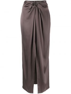 Saténové dlouhá sukně na zip z polyesteru Nanushka - hnědá