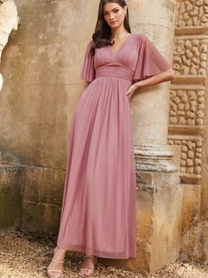Платье-макси из свадебной коллекции с короткими рукавами вырезом под грудь Lipsy розовый