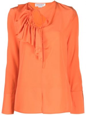 Bluză de mătase cu volane Victoria Beckham portocaliu