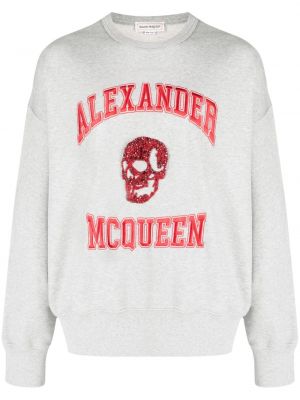 Pamučna hoodie s kapuljačom s vezom Alexander Mcqueen